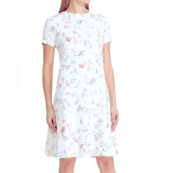 Lauren Ralph Lauren Dress Women 8 Floral Print Jacquard Short Sleeve Round Neck